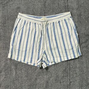 H&M Women Blue White Striped Linen Blend Drawstring Shorts Size M 1058340 5